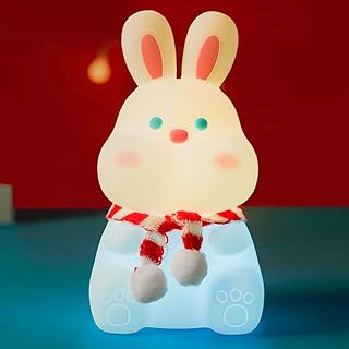 NICE POINT Night Light for Kids, Cute Squishy Bunny Silicone Lamp, Kawaii Animals Bedside Light Up for Woman and Girls, LED Decor Rabbit Nightlight for Toddler Bedroom and Kid Room,Holiday Gifts.