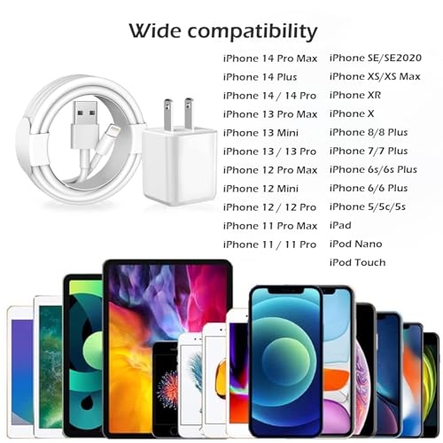 Image of Charging for iPhone Charger [Apple MFi Certified] 2Pack Lightning Cable Data Sync Charging Cord with USB A Wall Charger Block Travel Plug for iPhone 14 /13 /12 Mini /11 Pro Max /10 /XS /XR /X /8 /SE2022,iPad