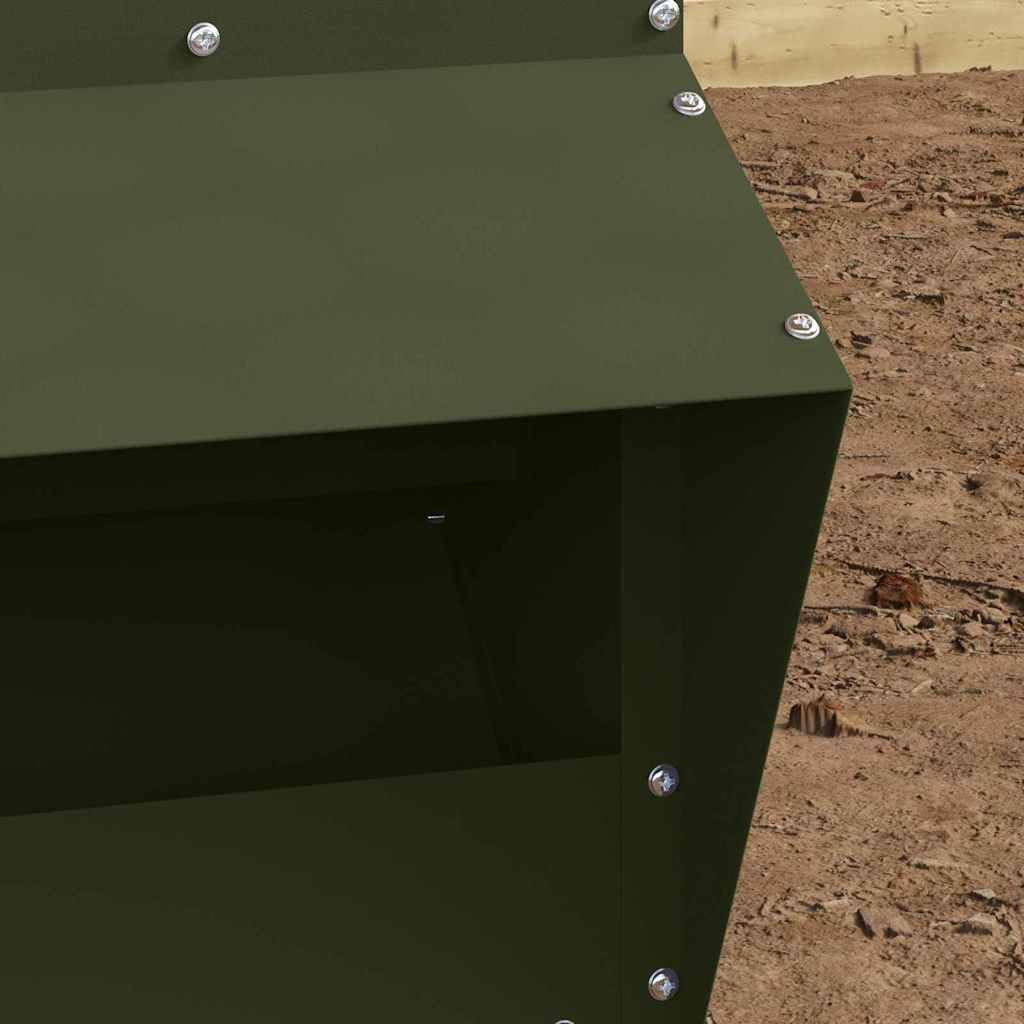 Comedero para gallinas de metal acero verde oliva 20 x 25 x 35 cm, diseño moderno y limpio para interior y exterior, práctico para alimentar aves de corral con fácil mantenimiento