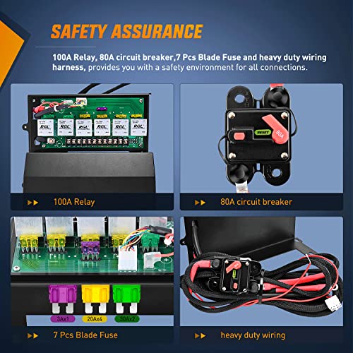 Image of Nilight 6 Gang Rocker Switch for Jeep Wrangler JK JKU 2007-2018 | 12V Panel 100A Relay Box Circuit Control System LED Voltmeter 80A Breaker Blade Fuses for Various LED Light Bar Rock Rear Lights