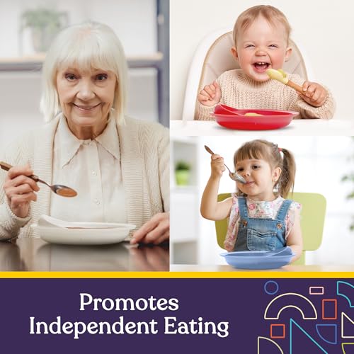 Special Supplies Adaptive Spill-Proof Scoop Plates- Dishes with Wall for Disabled, Elderly Adults with Special Needs from Parkinson's, Dementia, Tremors- 3 Pack (White, Blue, Red) - Image 4