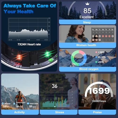 Image of Smart Ring Health Tracker for Men /Women,Fitness Ring Sleep Tracker,Fast Charging for Long-Lasting Use,for Pedometer Exercise,Monitor Sleep, Heart Rate, Stress,Waterproof(Silver2,12)
