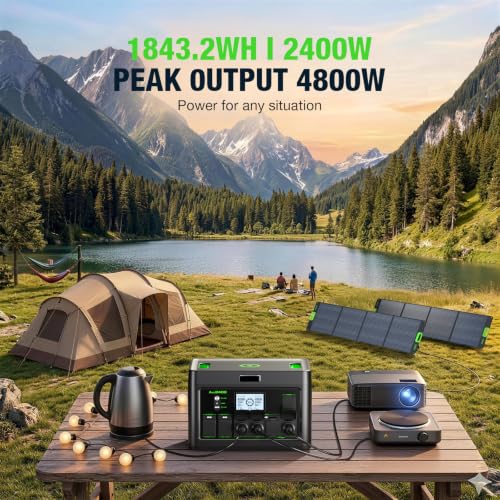 Image of Portable Power Station 2400W Solar Generator with 2x200W Foldable Solar Panel (Ship Separately),1843.2Wh LiFePO4 Battery Backup,23.5% High Efficiency Solar Charger,for Outdoor,RV Trip,Home Emergency