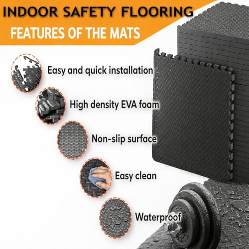 Image of 1 Inch /25mm Gym Floor mat Rubber for Heavy Workout Puzzle Floor mat for Home Exercise, Gym Equipment mat Interlocking Eva Foam Flooring Rubber Tiles Yoga, Kids Gym Mats for Floor
