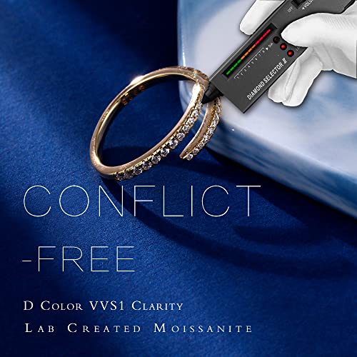 MOOSEA Open Moissanite Eternity Band for Women, D Color VVS1 Clarity Lab Created Moissanite Rings Half Eternity 925 Sterling Silver Adjustable Rings for Women Jewelry Gifts Size 4-112