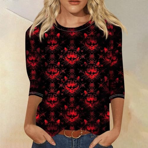 Cute Funny Halloween Shirts for Women Plus Size 3/4 Length Long Sleeve Womens Tops Witch Gothic Renaissance Shirt