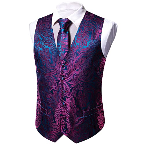 Image of Barry.Wang Men's Suit Vest Tie Bowtie Set Formal Silk Paisley Waistcoat Hanky Cufflinks Lapel Pin Set Wedding Party 7PCS