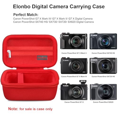Image of Case for Canon PowerShot G7 X Mark III / G7 X Mark II / SX740 Digital Camera | Canon PowerShot G7 X Mark III / G7 X Mark II /G7 X / SX740 HS Camera Carrying Case, Mesh Pocket fits Camera Accessories, Red