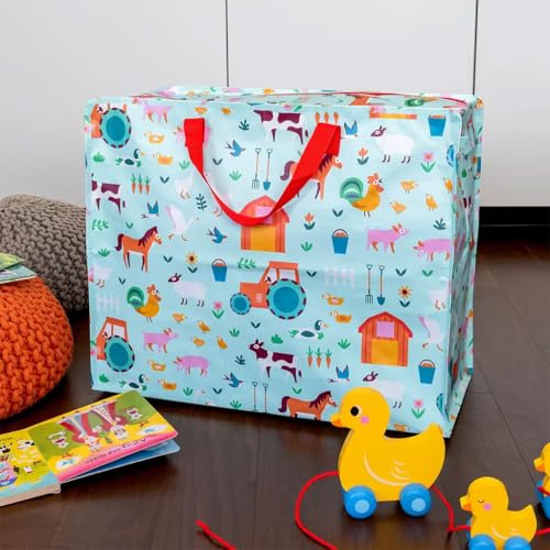 LS-LebenStil XXL Jumbo Bag Farmyard Bauernhof Tiere Recycelt Tragetasche Einkaufstasche mit Reißverschluss Shopper Riesentasche Tasche Aufbewahrungstasche Unterbett-Kommode Organizer Aufbewahrungsbox