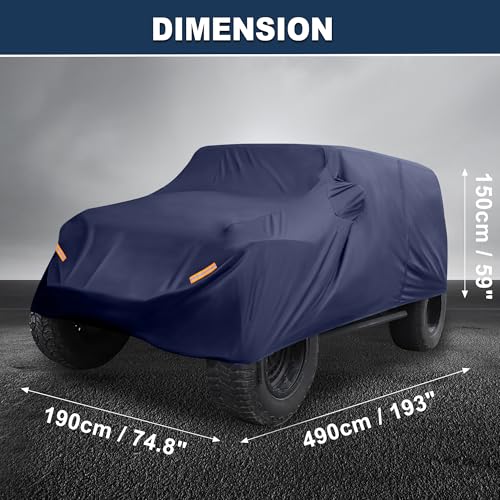 Image of Car Cover Waterproof All Weather with Driver Door Zipper for Jeep Wrangler JK JL 4 Door 2007-2021 / Full Exterior Cover /Durable 210D Oxford Cloth / 1Pcs Navy Blue