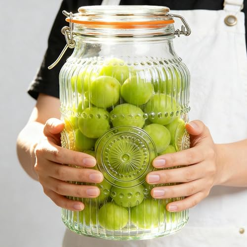 Image of Amzcku Wide Mouth Vintage Mason Jars with Airtight Lid 128oz 1 Gallon, Canister Gallon Jars for Kitchen Storage - for Coffee, Sugar, Beans 2 Pack