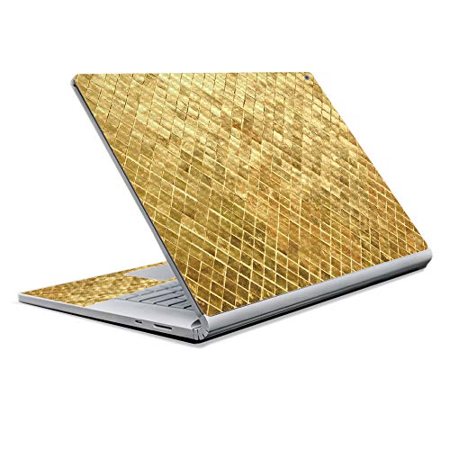 Image of MightySkins Carbon Fiber Skin for Microsoft Surface Book 2 13 inch (2017) - Gold Tiles,Protective, Durable Textured Carbon Fiber Finish,Easy to Apply, Remove, and Change Styles,