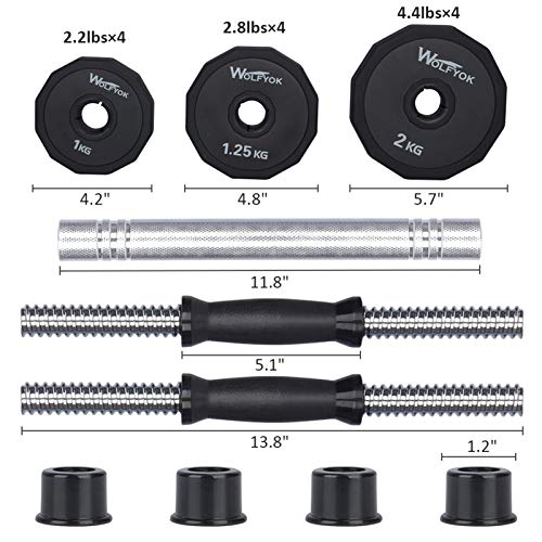 KISS GOLD wolfyok 44Lbs Dumbbells Set, Adjustable Weights Solid Steel Dumbbells Pair for Adults Home Fitness Equipment Gym Workout Strength Training with Connecting Rod Used as Barbell