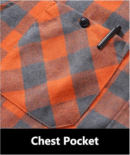 JACKETOWN Men's Flannel Long Sleeve Hoodie Shirts Casual Button Down Plaid Shirt Jackets Stylish with Pocket Orange - image 4