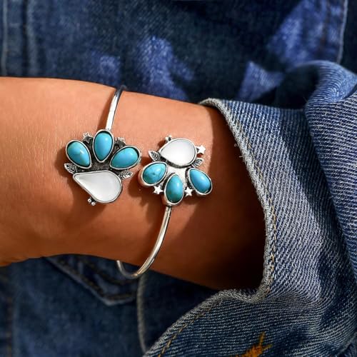 Long tiantian Turquoise Bracelet for Women Western Boho Bracelet Cowgirl Jewelry Navajo Pearl Cuff Trendy Country Concert Accessory 20252