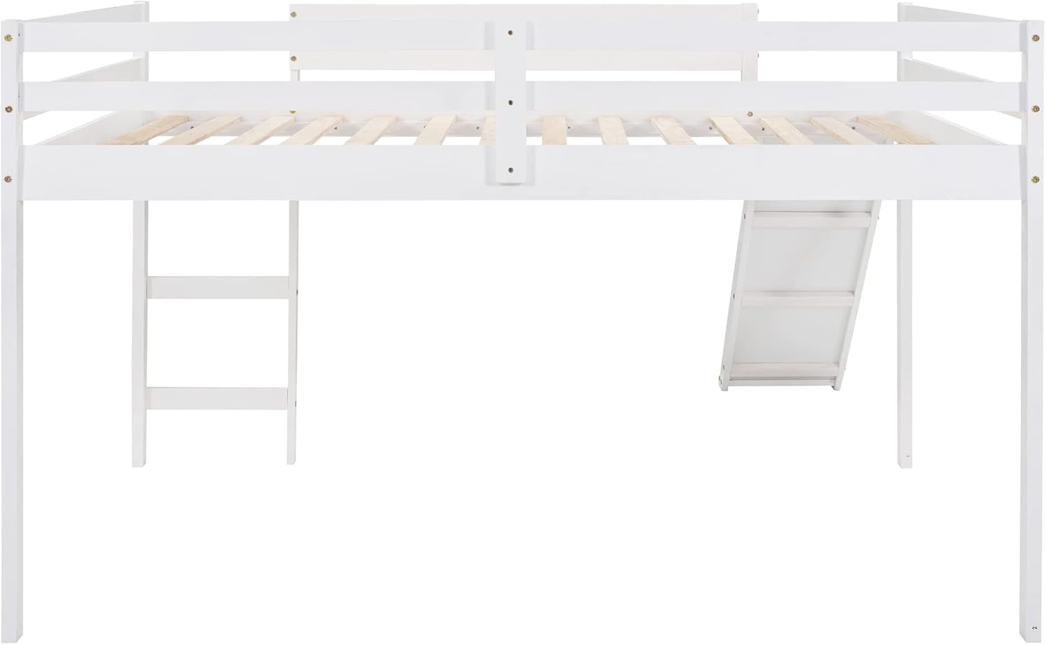 Harper & Bright Designs Full Size Low Loft Bed with Slide for Kids, Solid Wood Loft Bed Frame, Wood Slats, Easy Assembly (White)