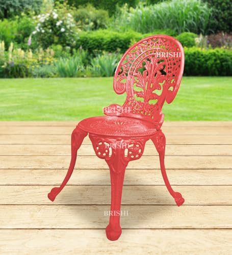Image of BRISHI Cast Aluminium Garden Patio Seating Chair and Table Set for Balcony Outdoor Furniture with 1 Table and 3 Chair Set (Red)
