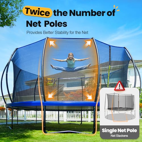 Image of ORCC 1300LBS Weight Capacity Trampoline 16 15 12FT with Basketball Hoop Water Sprinkler Spiral Ground Stakes Outdoor Yard Trampolines for Kids Adults