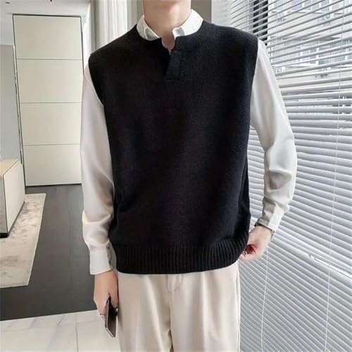 Men Solid Color Knitted Vest O-Neck Sweaters Waistcoat Loose Warm Sleeveless Vests3