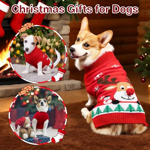 FWLWTWSS Elch Weihnachten Hundepullover, Winter Warmer hundepulli Sweater mit Rollkragen, Geschenke für kleine und mittelgroße Hunde（M