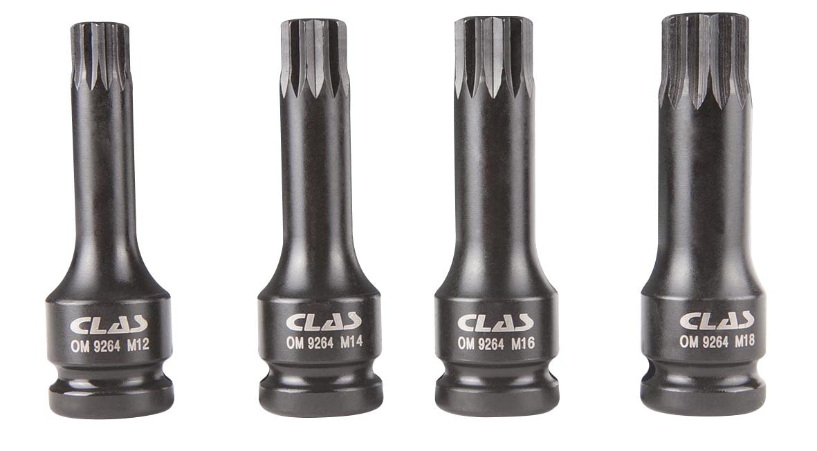 4 Piece Spline 1/2 inch Drive, XZN Bit Set M12-M14-M16-M18, 78 mm Length, Variety Pack