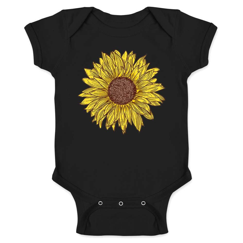 Sunflower Cute Retro Vintage Style Hippie Boho Infant Bodysuit Black 6M