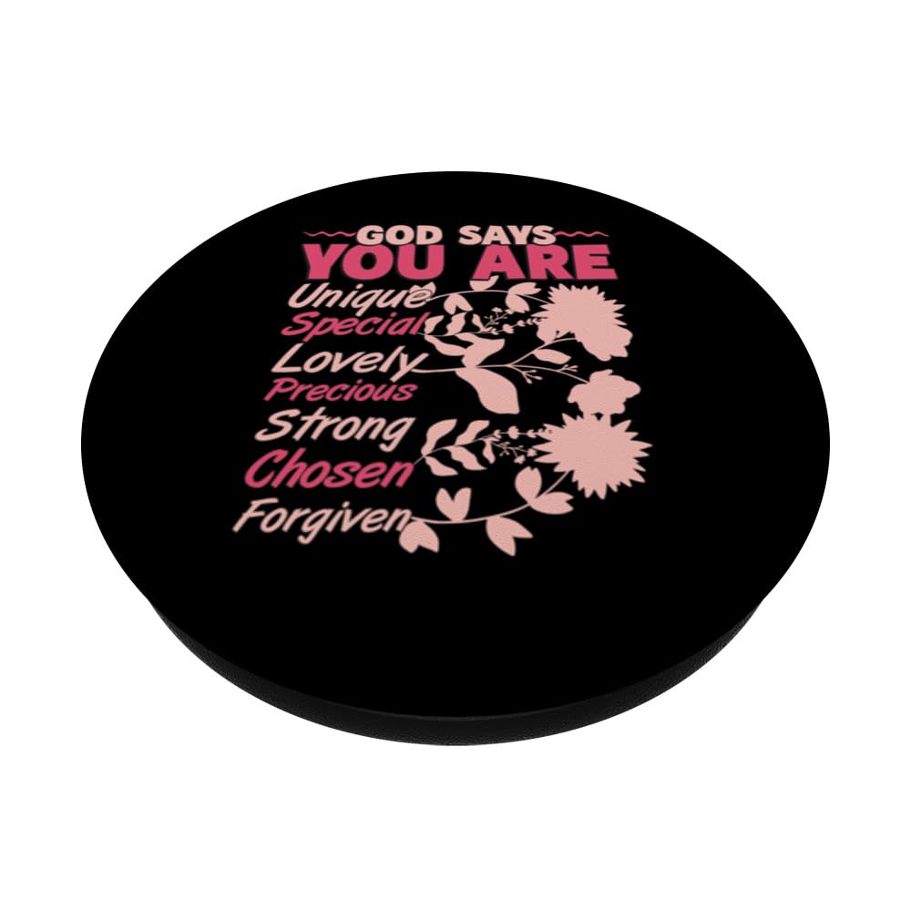 God Says You Are Unique Strong Chosen Forgiven Religious PopSockets Swappable PopGrip, Black - Image 2