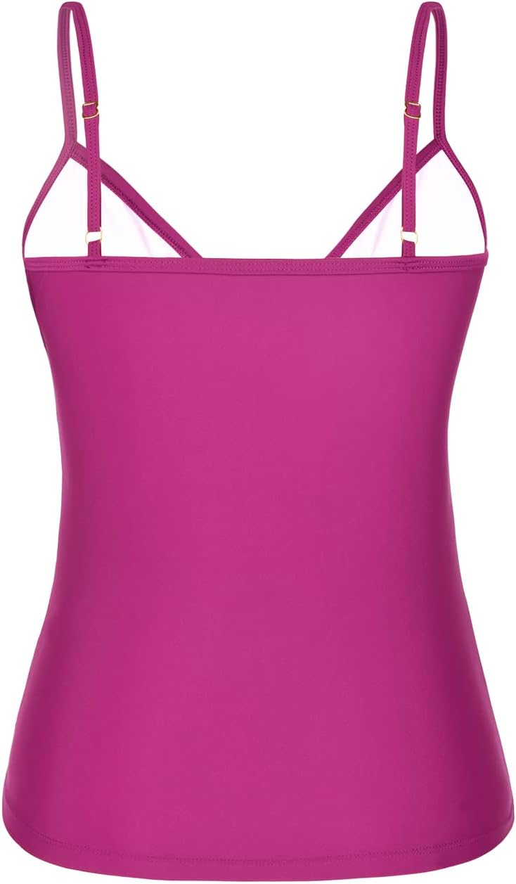 Hilor Women's Tankini Tops Shirred Ruffled Swimsuits V Neck Swimwear Top