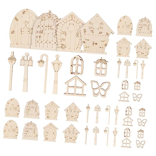 IWOWHERO Unpainted DIY Wood Chips 48pcs Wooden Craft Slices Wood Embellishments Home Decor Prop