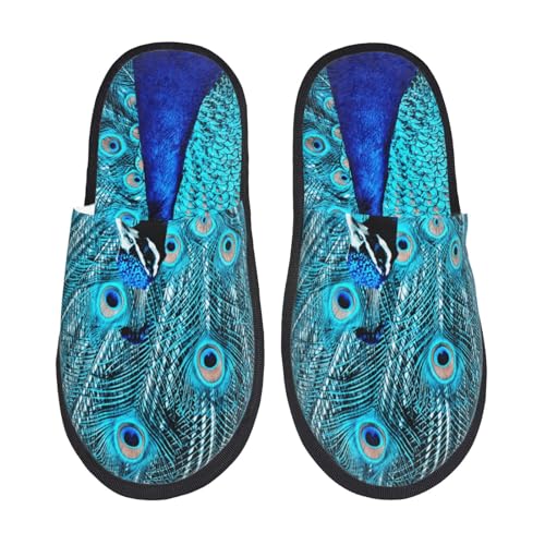 Beautiful Blue Peacock Print Women Slippers Home Furry Shoes Keep Men Couples Shoes Warm For Women-