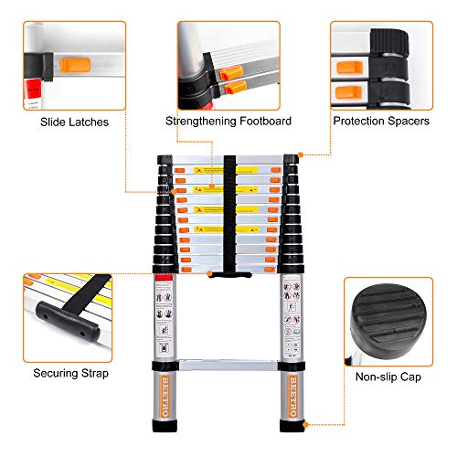 BEETRO 10.5ft Aluminum Telescoping Ladder, Extension Folding Ladder, Multipurpose Ladder for Roofing Business, Outdoor Working, Household Use and More, 330 LB Capacity