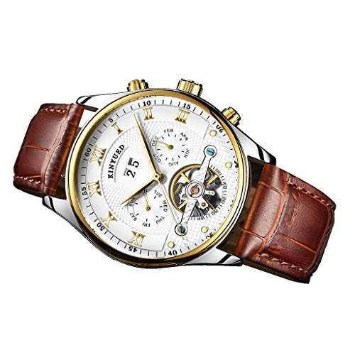Preisvergleich Produktbild MagiDeal Analoganzeige Herren Elegant Armbanduhr mit Edelstahl Uhrengehäuse Lederband