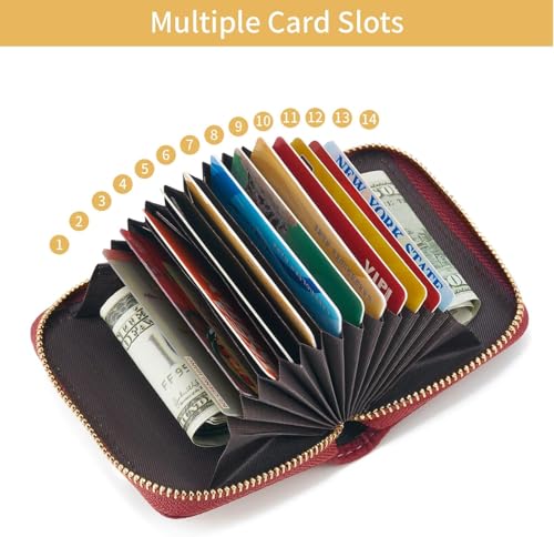 Small Genuine Leather Wallet for Women RFID Blocking Accordion Zipper Card Case Red (Red)4