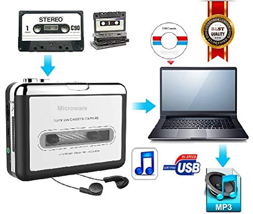 Image of MICROWARE Cassette to MP3 Converter Tape to Music Player Digital Audio Recorder Convert to MP3 Save into USB Flash Drive with USB Cable