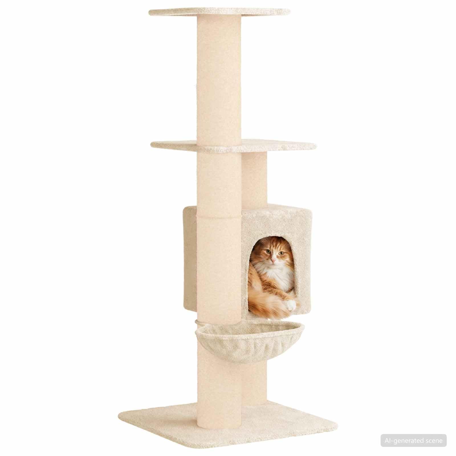 Katzenbaum mit Sisal-Kratzsäulen & Katzenhöhle Creme 137 cm | Mehrstöckiger Kletterturm für das Wohnzimmer und Schlafzimmer, der Spielspaß und gemütliche Rückzugsorte vereint.