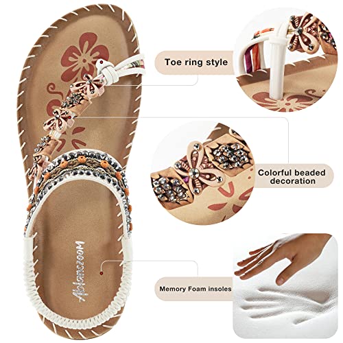 Image of Ablanczoom Flat Sandals for Women Summer: Casual Boho Beaded Toe Ring Dress Shoes - Comfortable Vacation Daily Walking Shoes