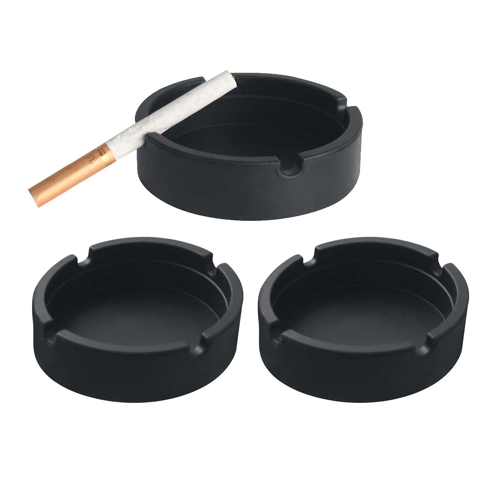 QOPAHI Black Silicone Ashtrays for OUTSIDE Portable Unbreakable High Temperature Resistant Smoking Accessories Cool Ashtray for Cigarettes for Indoor Outdoor, 3 Pack