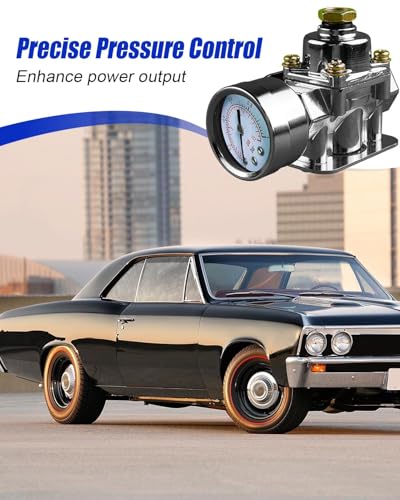 Image of Adjustable Fuel Pressure Regulator with Gauge Fit for Holley Edelbrock | Replace 12-803, 4-1 /2-9 PSI, 3 /8in NPT