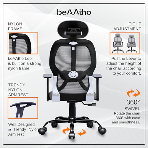 beAAtho® Leo Mesh High Back Office Chair with 3 Year Warranty/Study Chair/Computer Chair/Revolving Chair/Desk Chair for Work from Home | Heavy Duty... - Image 7