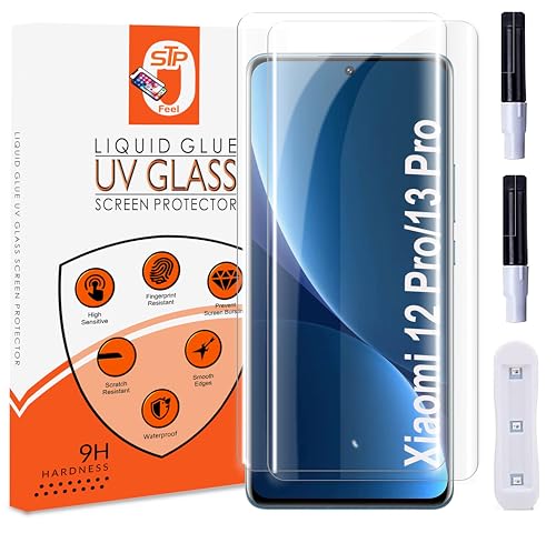 Image of STP FEEL (2 Pack UV Tempered Glass Screen Protector For Xiaomi 12 Pro (6.73 Inch) Full Adhesive UV Glue Curved Edge to Edge Case Friendly HD Clarity with easy installation kit