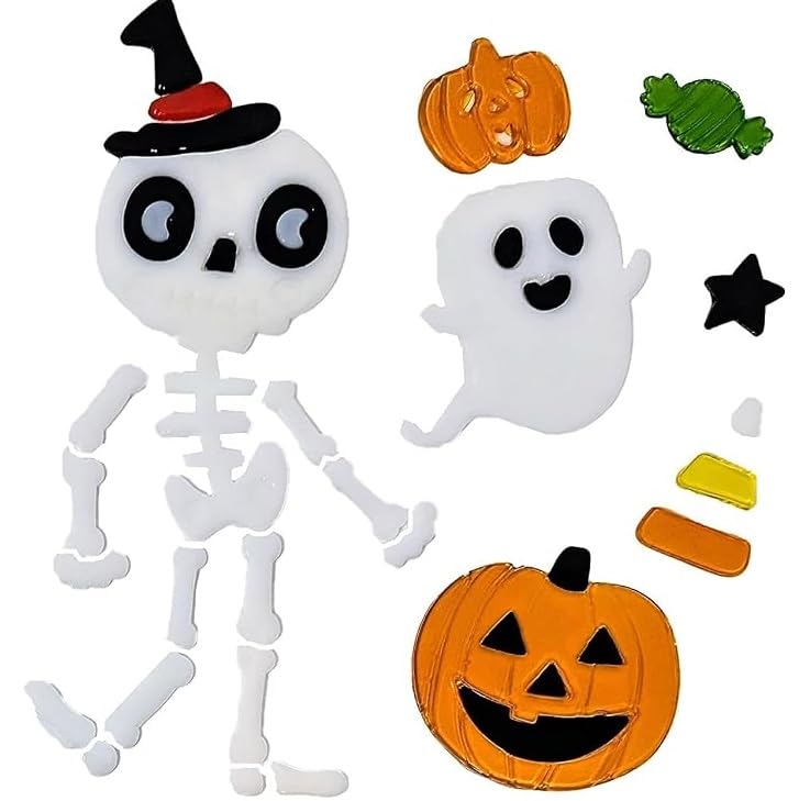 Lot De 4 Autocollants Gel Halloween - Citrouille, Fantôme, Chauve-souris, Pour Fenêtres, Miroirs, Vitres - 2