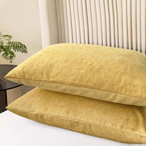 Image of CaliTime Pack of 2 Cozy Standard Pillow Shams Cases for Bed Bedding Decoration Solid Dyed Soft Chenille 20 X 26 Inches Gold