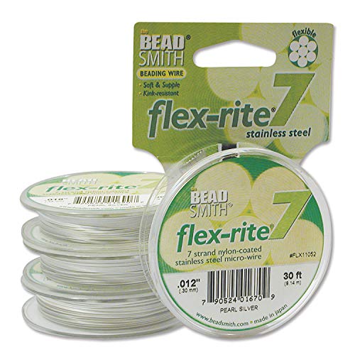 Pearl Silver Flex Rite Beading Stringing Wire .012 Inch 30 Feet Nylon Coated Stainless Steel 7 Strand Tigertail 8Lb Break #TOP15