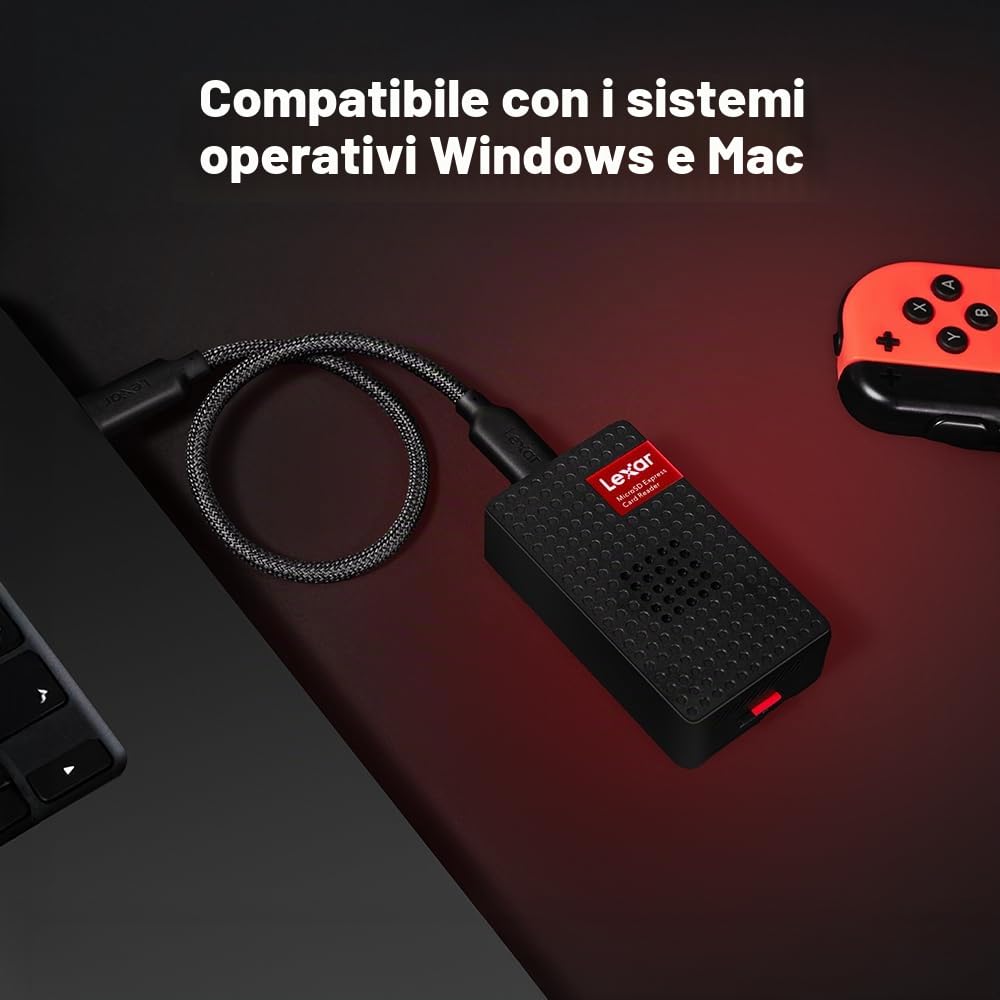 Lexar RW540 Lettore microSD Express USB 3.2 Gen 2 – Fino a 900 MB/s, Compatibile con Schede microSD Express e UHS-I/UHS-II, Plug-and-Play, Corpo Compatto e Resistente