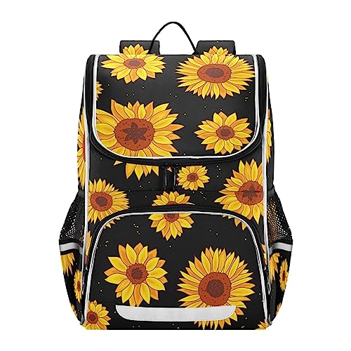 ISAOA Mochila para laptop con diseño de girasoles sobre fondo negro, mochila para niños, para el trabajo escolar, viajes, al aire libre, resistente al agua, mochila universitaria, #5, Talla única