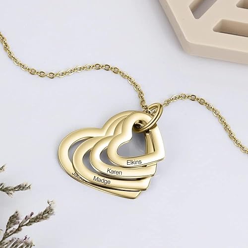 Miniatura 3 de Personalized Mother Necklace - Mom Necklace With Kids Names 5 - Mothers Personalized Heart Necklace - Mom Birthday Jewelry Gifts (Gold -5 Hearts)