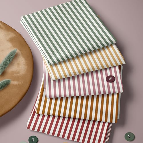 Striped Cotton Fabric Bundle, 5 Coordinating Stripe Fabric Panels, 23.6 x 11.8 in Each, Quilting & Sewing Fabric Set, 100% Cotton Sateen, Patchwork Craft Fabric, Made in Turkey