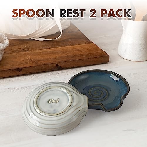 Image of Cinf 2PCS Ceramic Spoon Rest for Stove Top,Spoon Holder for Kitchen Counter Large Spatula Holder for Spoons, Ladles, Tongs, Housewarming Gifts,Blue&White