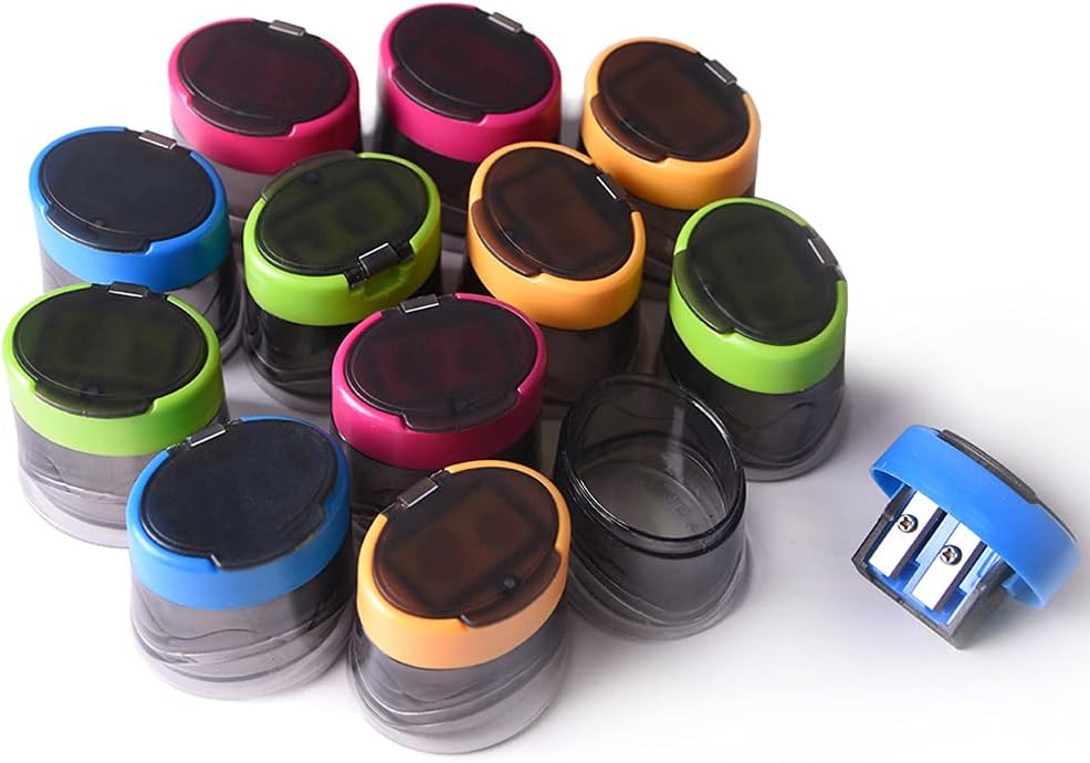 Pencil sharpeners, [12 Pack] Double Hole Coloured Pencil Sharpener with
