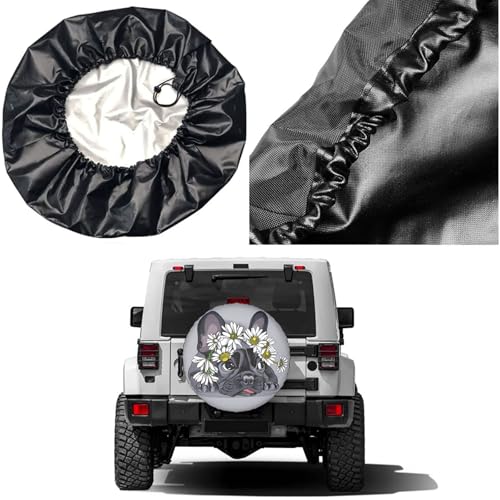 Image of Delerain Spare Tire Cover French Bulldog Wheel Covers Sun Protection Waterproof for Jeep Truck RV Trailer SUV and Many Vehicle (14 Inch for Diameter 23 inch-27 inch)